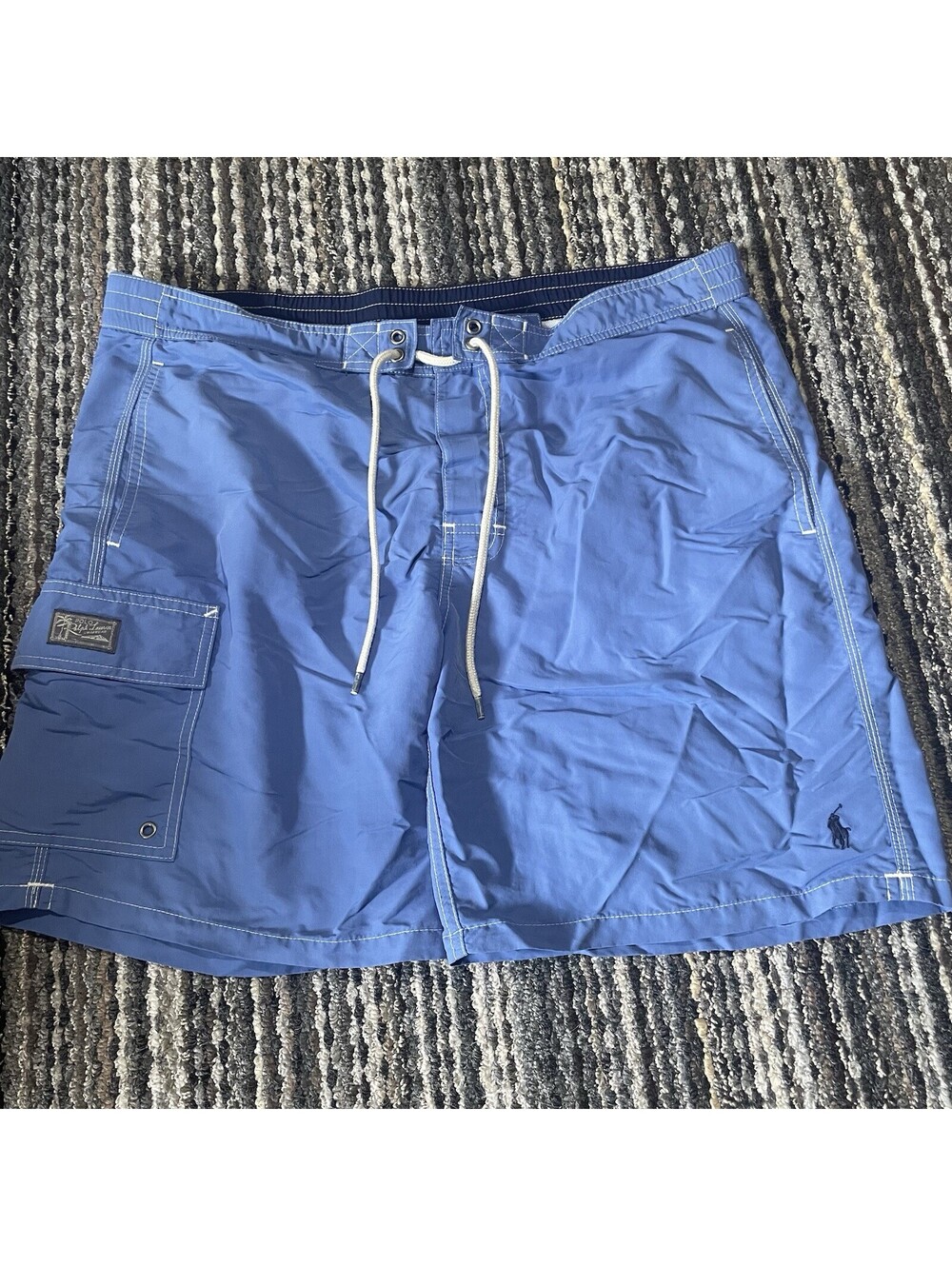 Polo Ralph Lauren Swim Trunks Navy Blue Pony Logo Cargo Pocket Men's L Classic